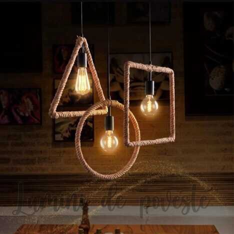 Pendul Vintage Rope Square, 1 surse de iluminare